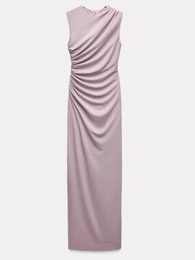 Zara Sleeveless Ruched Maxi Dress in Light Mauve